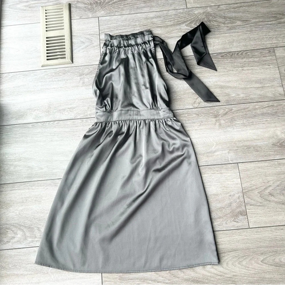 Guess Dark Grey ruffles Mock Neck Satin Dress - Picture 4 of 14